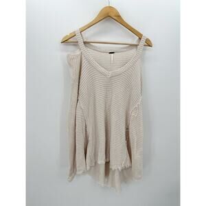 Free People‎ Cream Moonshine V Neck Sweater Cold Shoulder Distressed Small FW26